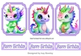 3 Cute Rainbow Baby Dragons Purple Toppers