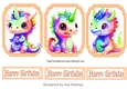 3 Cute Rainbow Baby Dragons Orange Toppers