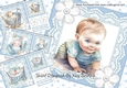 4 Cute Baby Boys In Blue lace 7x7 Card With Buttons Mini Kit