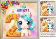 Lovely Unicorn With Balloons, Rainbow Frame 8x8 ( Age Two)