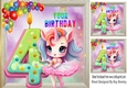 Lovely Unicorn With Balloons, Rainbow Frame 8x8 ( Age Four)
