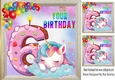 Lovely Unicorn With Balloons, Rainbow Frame 8x8 ( Age Six)