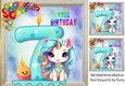 Lovely Unicorn With Balloons, Rainbow Frame 8x8 ( Age Seven)