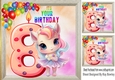Lovely Unicorn With Balloons, Rainbow Frame 8x8 ( Age Eight)