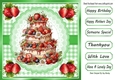 Lovely Strawberry Cake With Green Gingham 8x8 (Four)