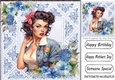 Pretty Vintage Pin-up Girl With Lace & Blue Roses 8x8 (two)