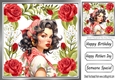 Pretty Vintage Pin-up Girl  With Red Roses 8x8 (Three)