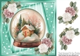 Pretty Snow Globe Cottage And Pink/White Roses Turq Stars 8x8 (Two)