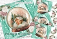 4 Pretty Snow Globe Cottages Pink/White Roses Turq Stars 8x8 Mini Kit
