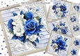 4 Lovely Wood & Lace 8x8 FrameS With Blue & White 3D Roses Mini Kit