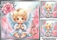 Sweet Angel With Pink Roses 8x8 Card Front (Three)