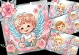 4 Sweet Angels With Pink Roses 8x8 Card Fronts Mini Kit