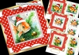 4 Cute Goldfish in Santa Hats In Red Polkadot 7X7 Cards Mini Kit