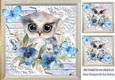Pretty Wood, Lace With Owls Blue Butterflies 8x8 (Four)