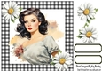 Gorgeous Raven Hair Pinup Girls/Black Ginham & Daisies 8x8 (Two)