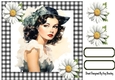 Gorgeous Raven Hair Pinup Girls/Black Gingham & Daisies 8x8 (Three)
