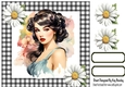 Gorgeous Raven Hair Pinup Girls/Black Gingham & Daisies 8x8 (Four)