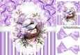 Pretty Purple Lace And Bows Birds Nest With Flowers 8x8