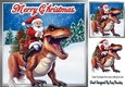 Christmas T Rex With Santa In Snow Scene 8x8 (Three)