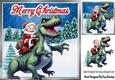 Christmas T Rex With Santas Elf In Snow Scene 8x8 (Four)