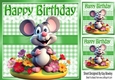 Cute Mouse With Flowers Green Gingham/Ribbon (Four)