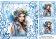 Winter Snow Blue Fairies 8x8 Card (One)