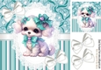 Cute White Puppy On Lace/Turq Stripe 8x8 With Bows