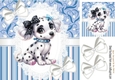 Cute Dalmation Puppy On Lace/Blue Stripe 8x8 With Bows