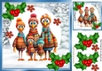 Cute Christmas Family Of Feathered Friends With Holly 8x8 (Two)