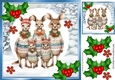 Cute Christmas Family Of  Kangaroos With Holly 8x8