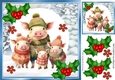 Cute Christmas Family Of  Cute Pigs With Holly 8x8