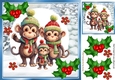 Cute Christmas Family Of  Monkeys With Holly 8x8