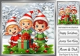 Santas Cheeky Elves In The Snow With Holly 8x8 (one)