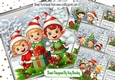 4 Santas Cheeky Elves In The Snow With Holly 8x8 Cards Mini Kit