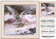 Pretty Water Colour Ocean With Seagull 8x8 (Four)