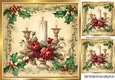 Beautiful Vintage Holly & Berries 8x8 With Christmas Rose Candles