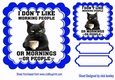 Black Cat With Comic Caption In Blue Scalloped 7x7 Frame