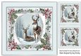 Winter White Reindeer In Grey Holly Red Berry 8X8 (Four)