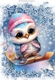 Lovely Blue & White Snowflakes With Cute Owl A4