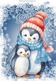 Lovely Blue & White Snowflakes With Cute Penguins A4