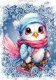 Lovely Blue & White Snowflakes With Cute Owl In Hat A4