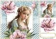 Pretty Girl With Pink Peonies And Blue Ornate Frame 8x8 (One)