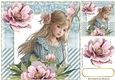 Pretty Girl With Pink Peonies And Blue Ornate Frame 8x8 (Two)