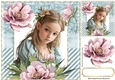 Pretty Girl With Pink Peonies And Blue Ornate Frame 8x8 (Three)