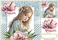 Pretty Girl With Pink Peonies And Blue Ornate Frame 8x8 (Four)