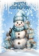 Lovely Ice Blue & White Snowflakes And With Snowman A4 (One)