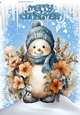 Lovely Ice Blue & White Snowflakes And With Snowman A4 (Three)