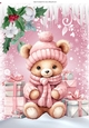 Lovely Pink Christmas With Snow & Icicles, Teddy Bear A4