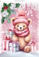 Lovely Pink Christmas With Icicles, Teddy Bear With Gift A4
