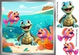 Lovely Under The Sea Turtle With Fish 8x8